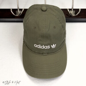 Adidas Trefoil Olive Green Baseball Cap Adjustable Preppy Embroidered Classic